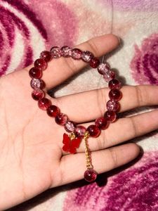 Red Beaded Bracelet with Butterfly Charm