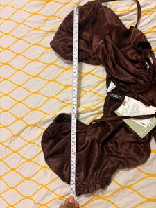 Chic Brown Satin Cutout Dress