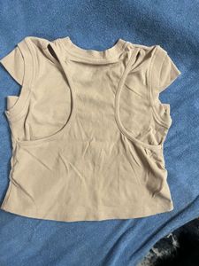 Cute Beige Sleeveless Top with Logo