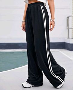 Women Black Wide Leg Track Pants