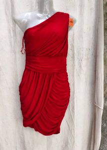 24238. Chic Red One-Shoulder Ruched Dress
