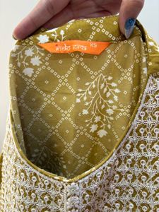 Beautiful Mustard Kurta with White Embroidery