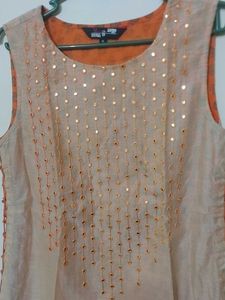 Orange Coloured Cotton Festive Kurta With Latkans