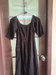 Black Square Neck Midi Dress