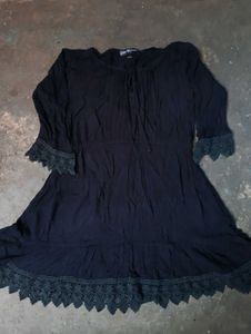 Black Kurta with Lace Detail