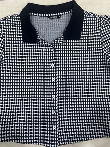 Chic Black &amp; White Gingham Polo Top