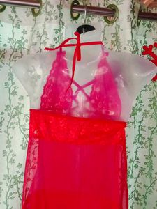 sexy Red Lace Lingerie Nightgown With Panty Set