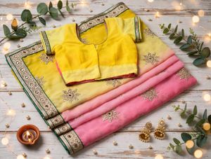 elegant yellow and pink saree