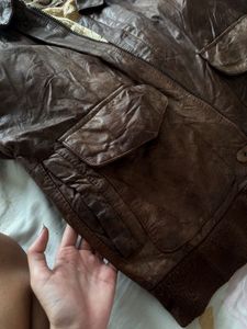 Vintage Brown Leather Bomber Jacket