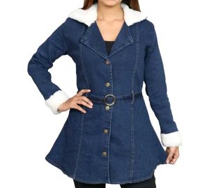 Denim Dress with Fur Trim