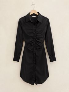 Chic Black Ruched Shirt Dress
