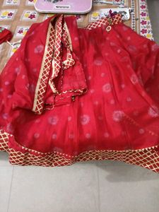 Red Lehenga with Golden Border