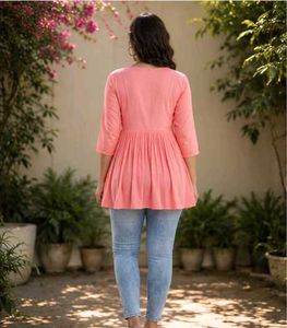 Pretty Peach Embroidered Kurti-All size