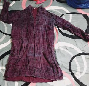 Maroon Textured Kurta