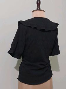 Black Textured Peter Pan Collar Blouse
