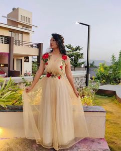 Elegant Princess gold Gown with Red Roses