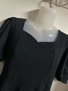 Black Puff Sleeve Square Neck Dress