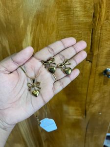 Gold Heart Bow Necklace &amp; Earring Set