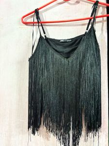 ZARA Black Fringe Camisole Top
