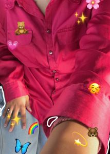 Elegant Red Satin Button-Down Shirt