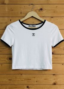 White Cropped T-Shirt with Black Trim