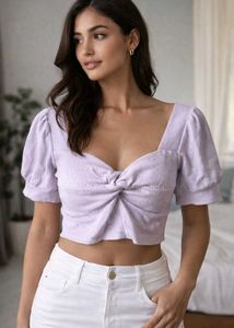 Lavender Knot-Front Crop Top