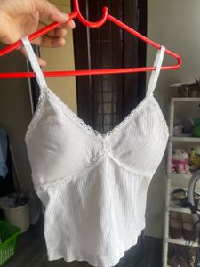 Ribbed Lace Trim Cami Top