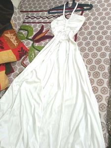 Elegant White Halter Neck Maxi Dress