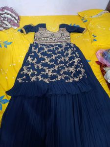 Elegant Navy Blue Embroidered Anarkali Dress