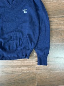 Burberrys Blue V-Neck Sweater