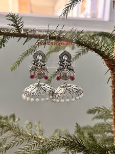 Oxidized Silver Jhumka Earrings