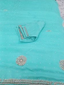 Aqua green Embellished Saree