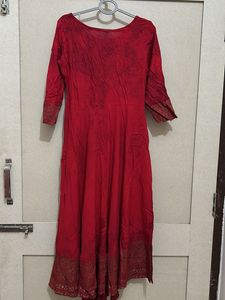 Red Embroidered Kurta With Dupatta