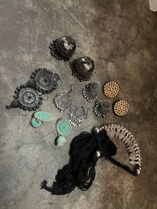 Oxidised Silver &amp; Turquoise Jhumka Set