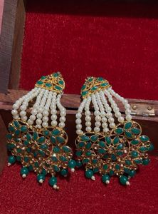 Elegant Green Pearl Drop Earrings