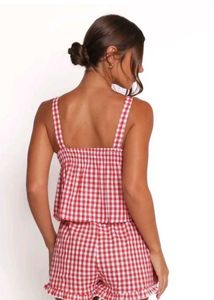 Red Gingham Camisole Top/ baby doll top