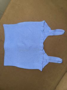 Blue Ribbed Button-Up Crop Top