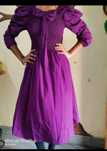 Vibrant Purple Smocked Puff Sleeve Dress