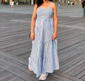 Blue & White Striped Maxi Dress