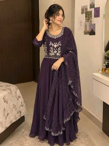 purple saree pattern gown