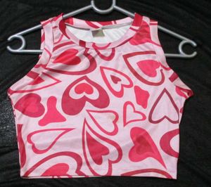 Pink Heart Print Tank Top