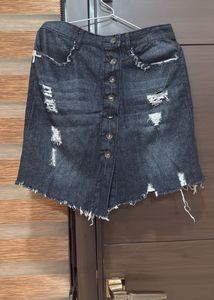 Distressed Denim Button-Up Mini Skirt
