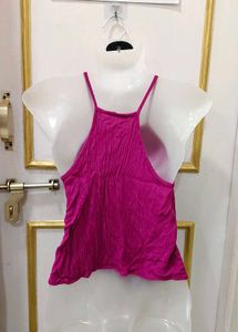 Vibrant Pink Crinkle Halter Top