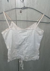 White Ruched Drawstring Cami Top