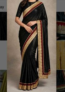 Elegant Black Saree with Gold Border