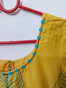 Yellow Leaf Print Kurta