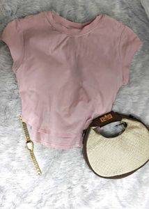 Soft Pink padded Cropped T-Shirt