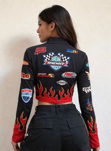 SHEIN Racing Flame Crop Top | XS | Y2K Biker Graph