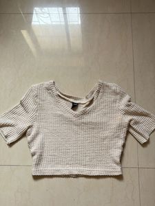 Waffle Knit V-Neck Cropped Top
