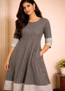 Chic Gray Striped Midi Dress